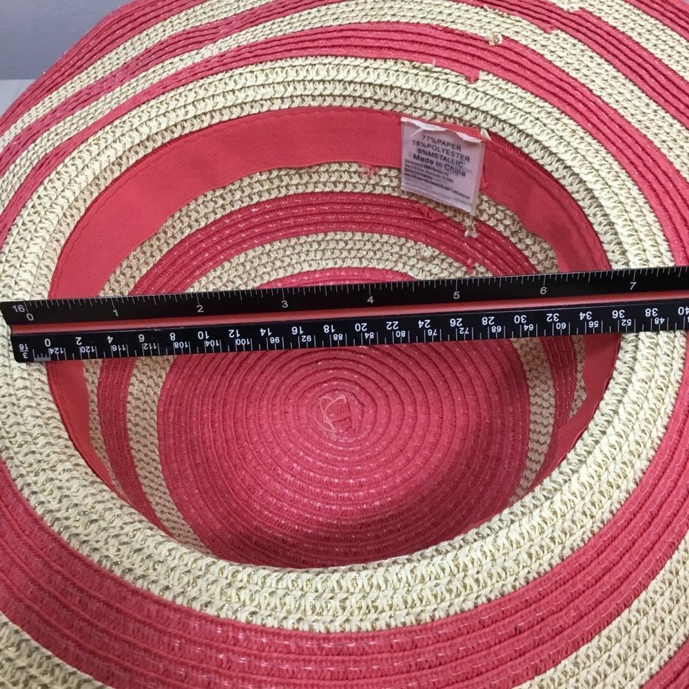 Coral with cream and gold striped floppy wide brim floppy hat summer beach boho - Picture 3 of 6